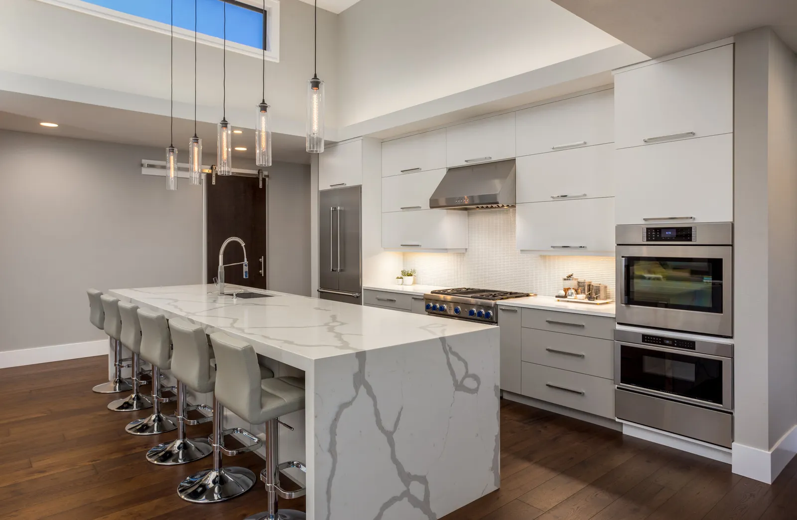 Calacatta kitchen island with waterfall